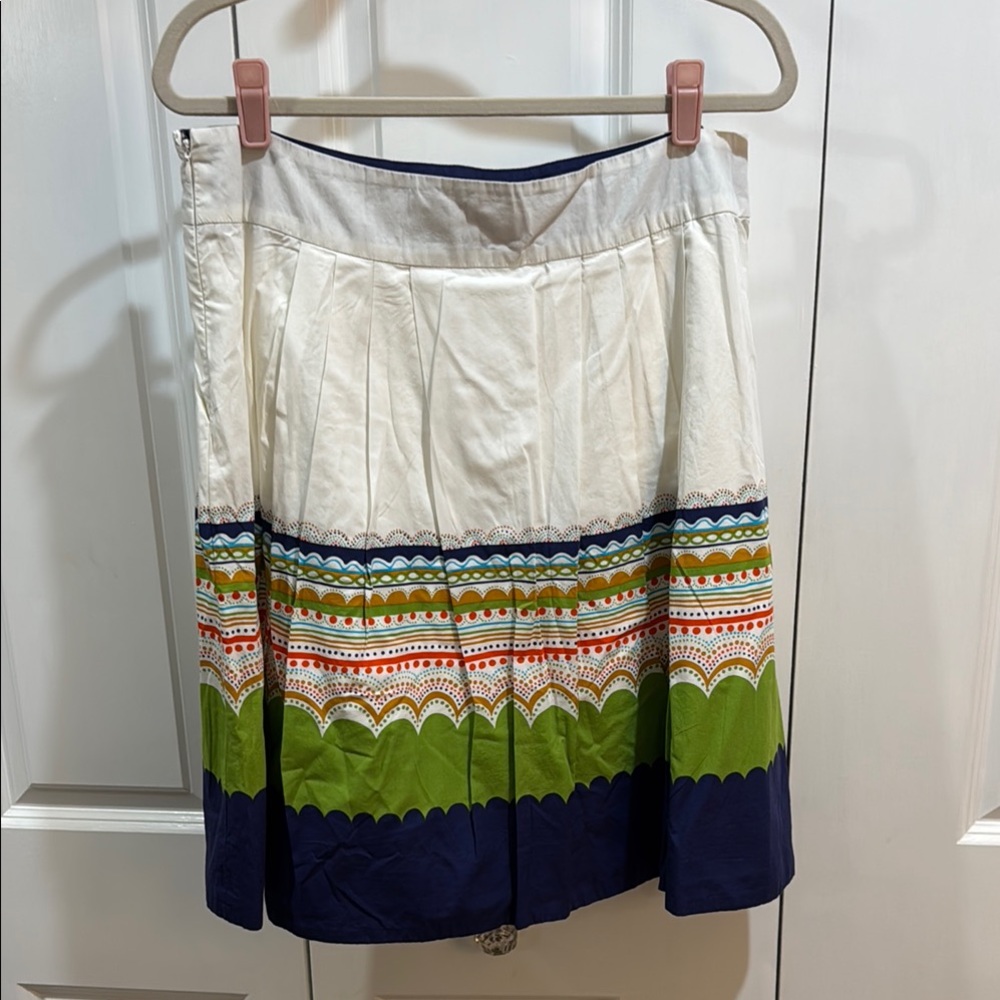 Anthropologie Cream and Blue Knee-Length Bubble Skirt size 12